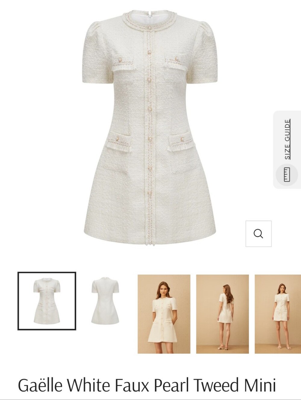 NWT Miss Rosier Gaëlle White Faux Pearl Tweed Mini Dress Large